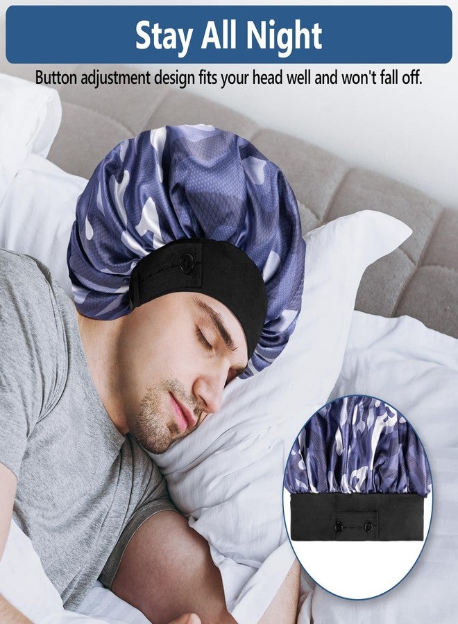 WINSTECK Satin Bonnets for Men Women, Hair Bonnet for Sleeping wih Adjustable & Soft Elastic Band, Large Silk Sleep Bonnet for Curly Hair Braids Stay on All Night (OceanCamo) - Image 5